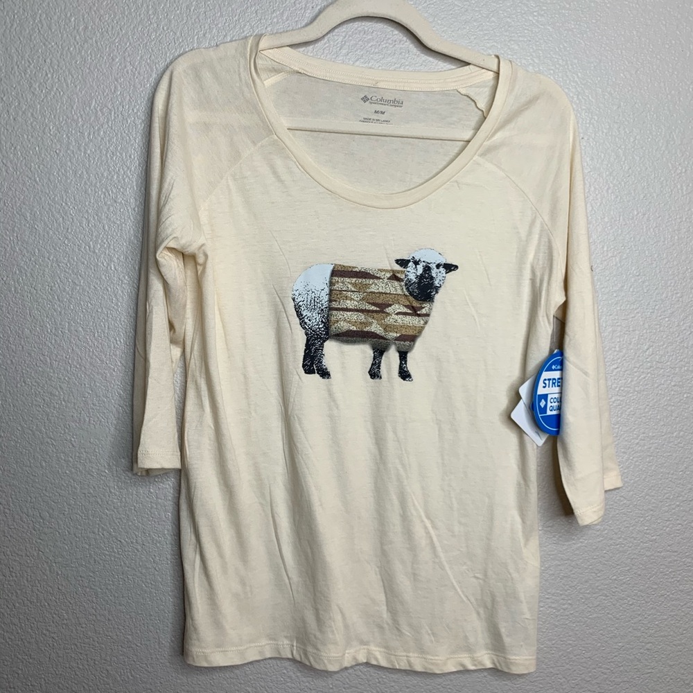 COLUMBIA Sheepy Sherpa Beige 3/4 Sleeve Tee M